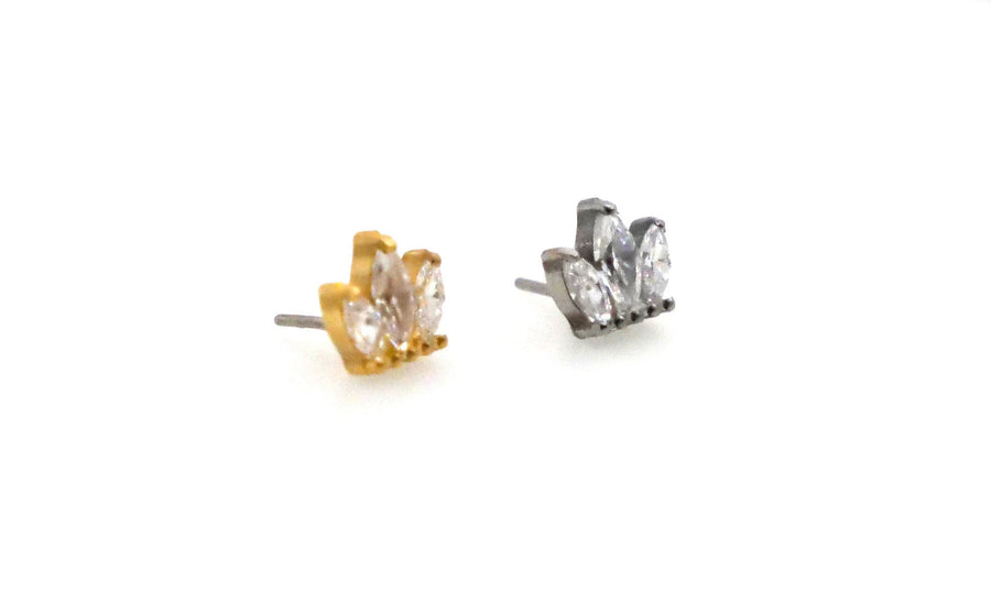 20G/18G/16G Crown Push Pin Titanium Labret Stud •Threadless Flat Back Earring •Tragus Stud • Helix Stud •CZ Crown Earrings Cartilage Stud