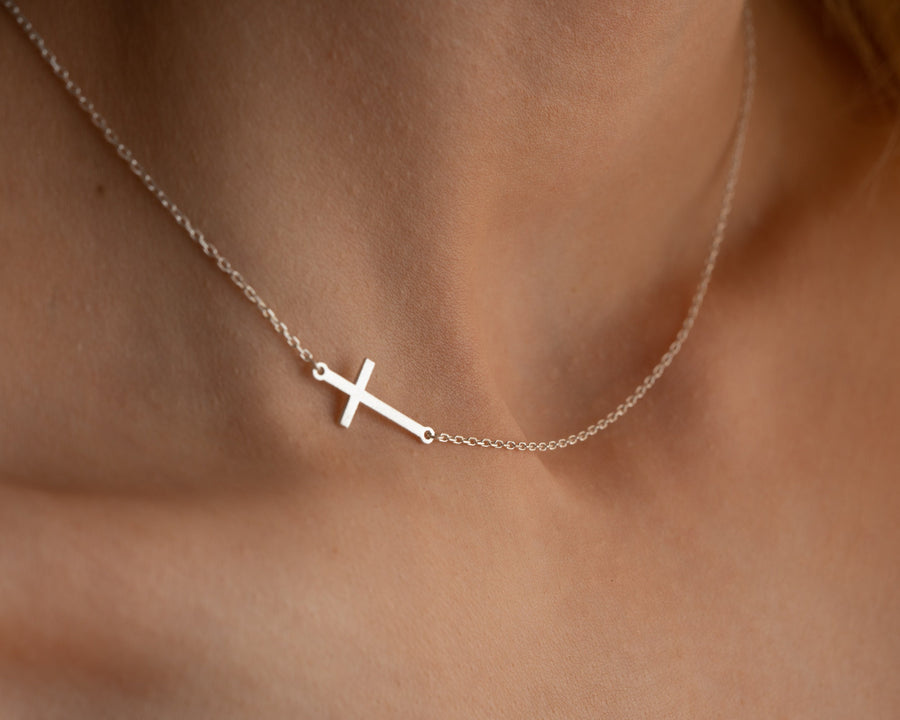 925 Sterling Silver Personalized Cross name necklace, Baptism Gift, Christian Gifts for Christening, Minimalist Necklace, Gift For Her