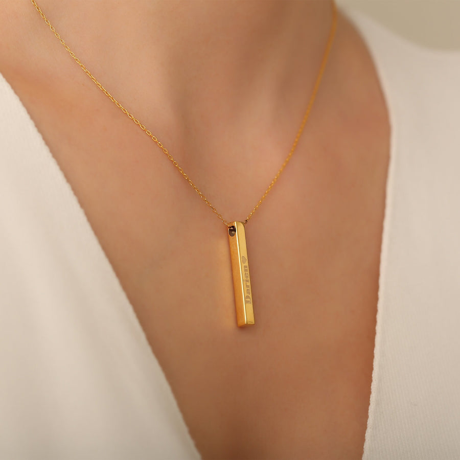 Sterling Silver Personalized 3D Vertical Bar Necklace, Customized 4 Sides bar necklace, Valentines Day Gift, Gift for Her