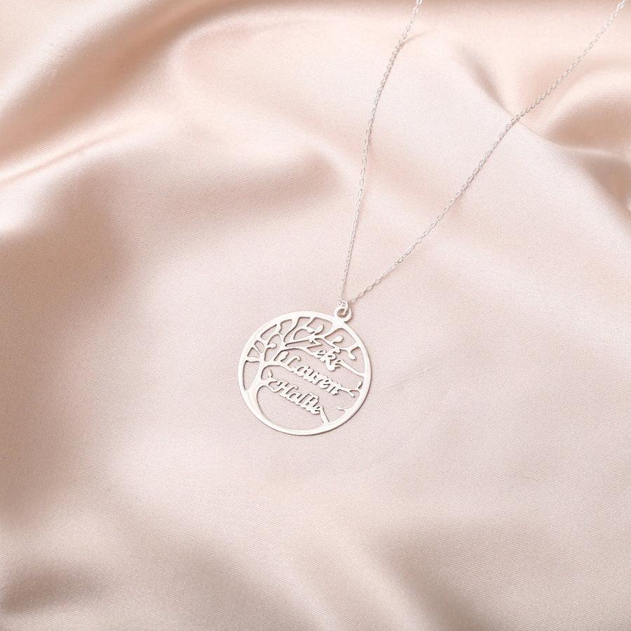 Sterling Silver Family Tree Necklace, personalized family name necklace, gift for her, gift for mom