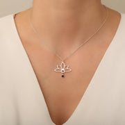 Sterling Silver Personalized Lotus Necklace, Lotus Flower Necklace with Birthstone, Lotus Flower Pendant, Necklaces For Women gift for her