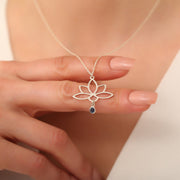 Sterling Silver Personalized Lotus Necklace, Lotus Flower Necklace with Birthstone, Lotus Flower Pendant, Necklaces For Women gift for her