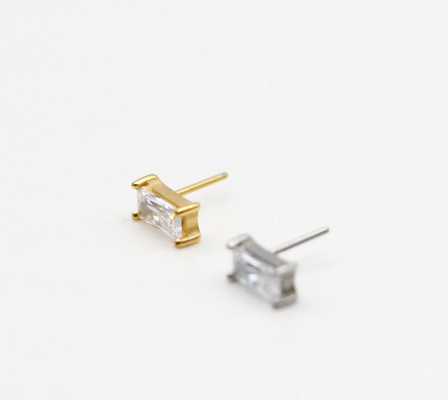 20G/18G/16G  Titanium Push Pin CZ Baguette Stud | Threadless Flat Back labret Earring | Tragus Stud | rectangle Helix Stud | Cartilage Stud