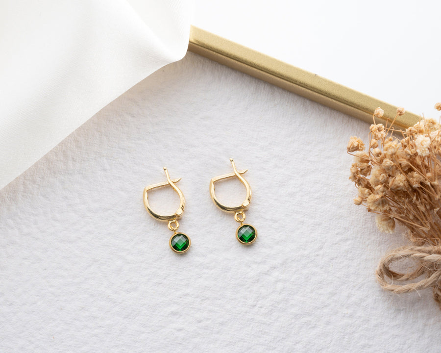 Sterling Silver Birthstone Hoop Earrings, Mothers Earring , Personalized Hoop Birthstone Jewelry, Dainty minimalist Earrings, gift for her,