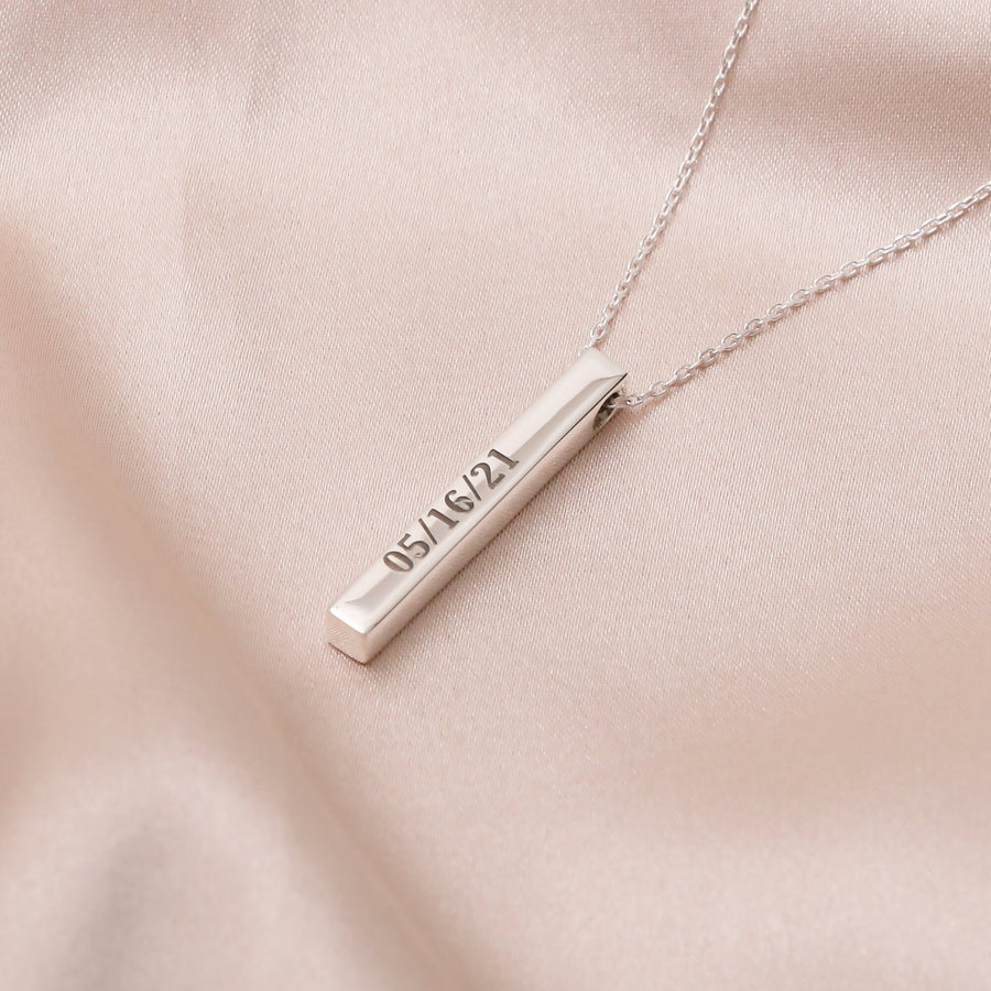 Sterling Silver Personalized 3D Vertical Bar Necklace, Customized 4 Sides bar necklace, Valentines Day Gift, Gift for Her