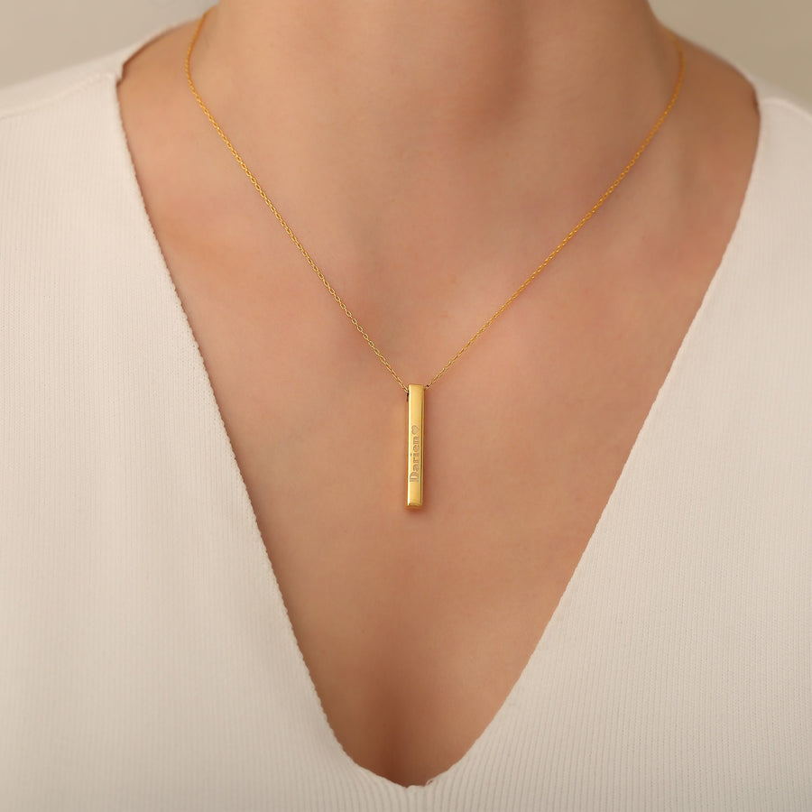 Sterling Silver Personalized 3D Vertical Bar Necklace, Customized 4 Sides bar necklace, Valentines Day Gift, Gift for Her