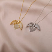 Sterling Silver Openable Winged Stone Heart pop-up necklace, Wings Name Necklace With Opening Wings, Engraved Heart Necklace, Gift For Her