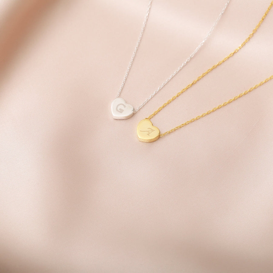 Sterling Silver Heart with Name initial, Personalized hearth Necklaces, Engraved Initial Necklace, Heart Pendant, Kids initial, gift for her