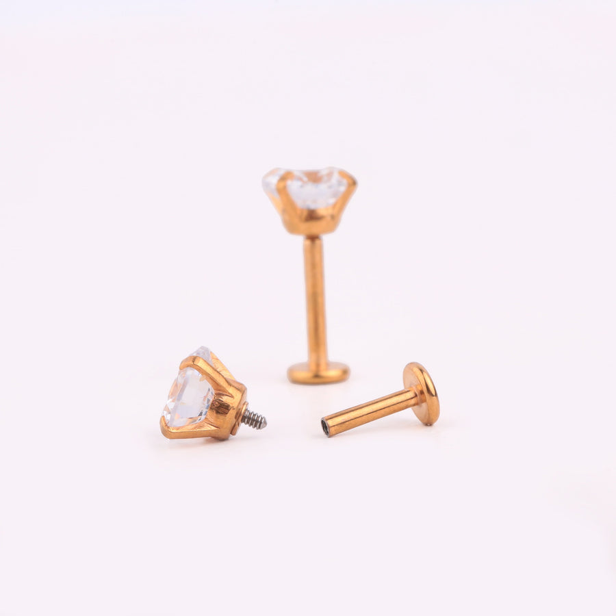 Implant Grade Titanium Tiny Cz Studs Screw in Labret Titanium Flat Back Earring •Gold Tragus Stud Flat Back Stud • Helix Stud Cartilage Stud