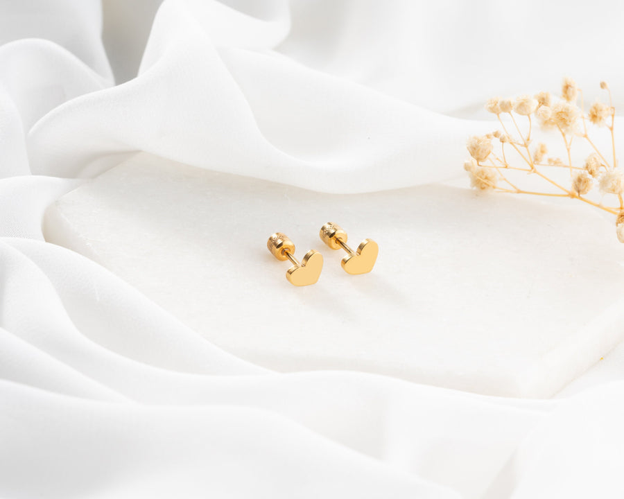 Double sided small heart stud Earrings, hearth shape minimalist screw back cubic zirconia stud earring, nap earring, gift for her minimalist