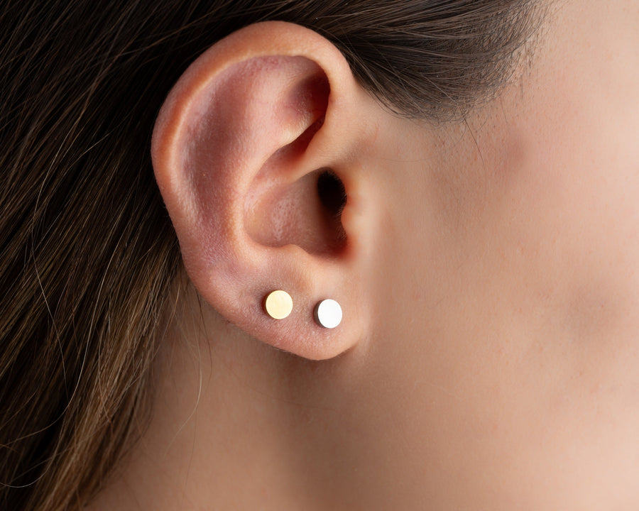 Implant Grade Titanium double sided Simple flat back Dot Stud Earrings •screw back tragus disc earring • tiny cz back conch stud earrings