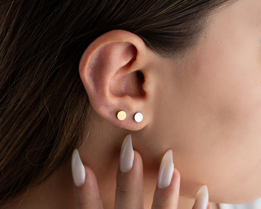 Implant Grade Titanium double sided Simple flat back Dot Stud Earrings •screw back tragus disc earring • tiny cz back conch stud earrings
