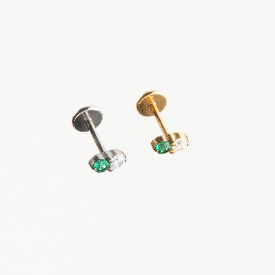 20G/18G/16G Emerald Push in flat back Labret Stud Tiny Emerald Stud Two Stone Earring •Tragus Stud Nap earring •Helix Stud Cartilage Stud