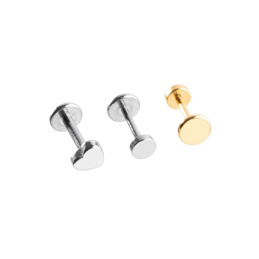 16g/18g/20g Implant Grade Titanium Push In Flat Back Heart Labret stud, Threadless Tragus Stud, Cartilage Helix Earring, sleeper earrings