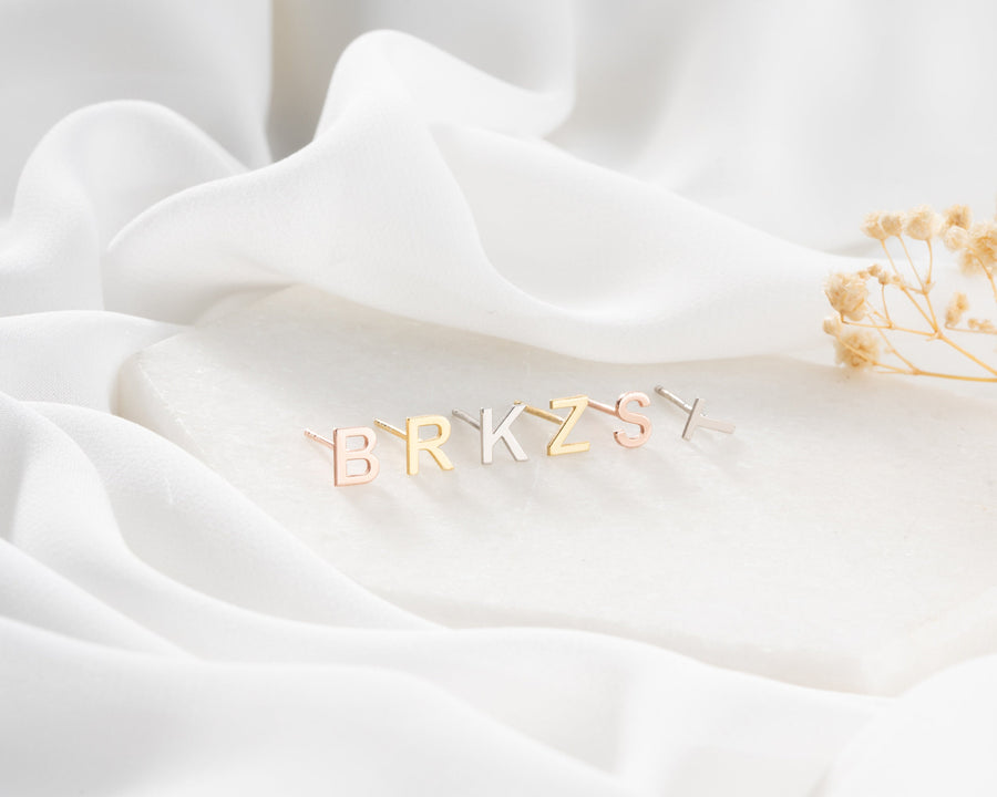 Sterling Silver Initial Stud Earrings, Personalized Monogram Earrings Custom Earrings, Personalized Alphabet Stud Earrings, Gift for Her