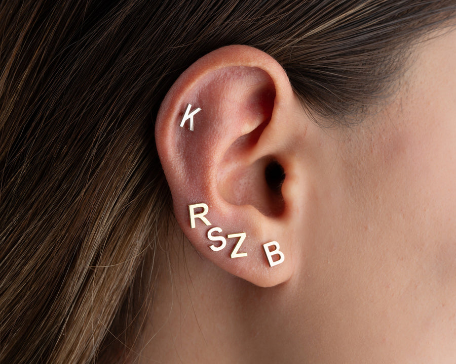 Sterling Silver Initial Stud Earrings, Personalized Monogram Earrings Custom Earrings, Personalized Alphabet Stud Earrings, Gift for Her