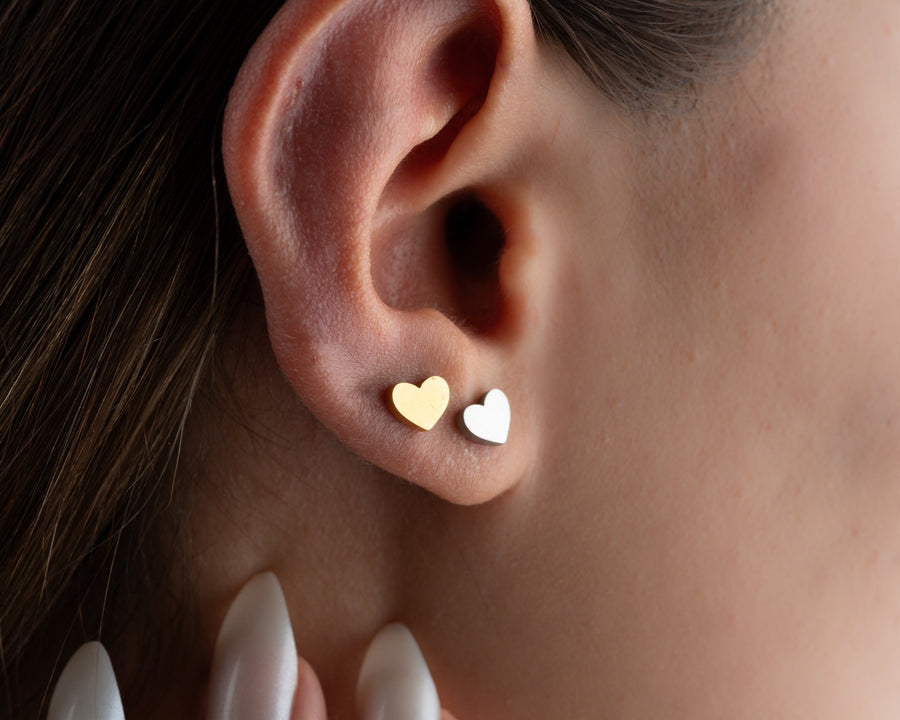 Double sided small heart stud Earrings, hearth shape minimalist screw back cubic zirconia stud earring, nap earring, gift for her minimalist