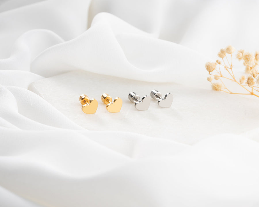 Double sided small heart stud Earrings, hearth shape minimalist screw back cubic zirconia stud earring, nap earring, gift for her minimalist