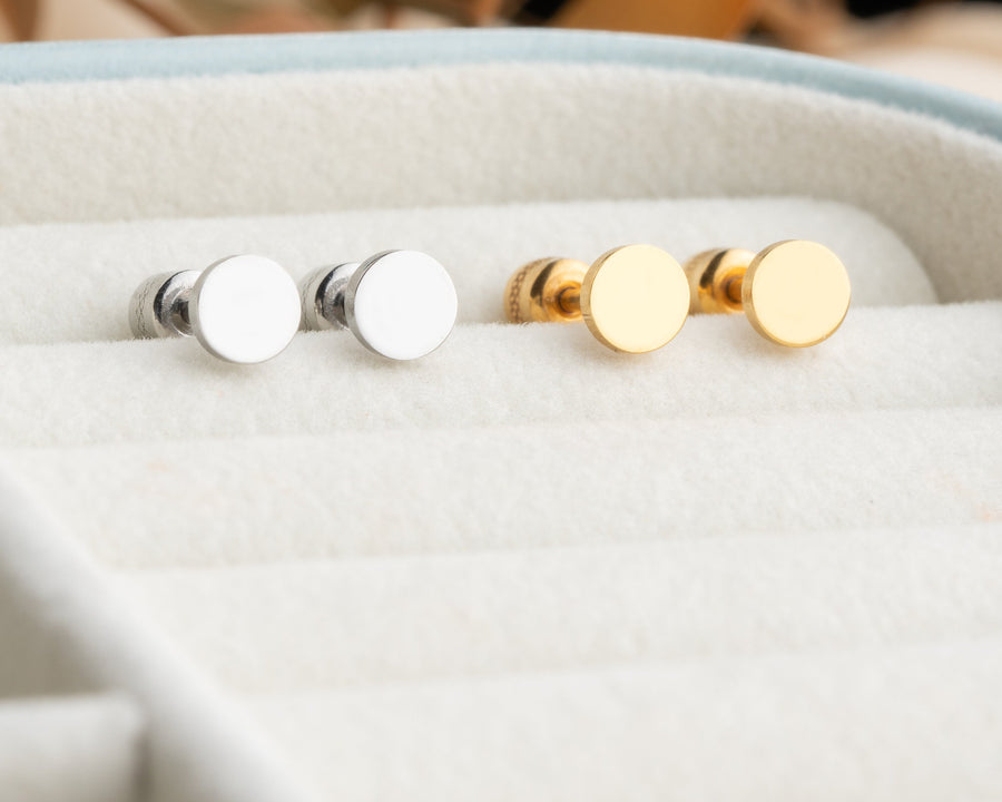 Implant Grade Titanium double sided Simple flat back Dot Stud Earrings •screw back tragus disc earring • tiny cz back conch stud earrings