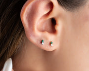 20G/18G/16G Emerald+CZ double stone Push in flat back Labret Stud, Tiny Two Stone Tragus Stud • Nap earring • Helix Cartilage Stud piercing