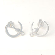 Cat on the Moon Silver Stud Earrings - Dainty Silver Stud Friction Push Back, Small Stud Earrings, minimalist earring, Cat sitting on moon
