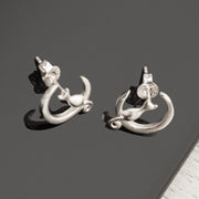 Cat on the Moon Silver Stud Earrings - Dainty Silver Stud Friction Push Back, Small Stud Earrings, minimalist earring, Cat sitting on moon